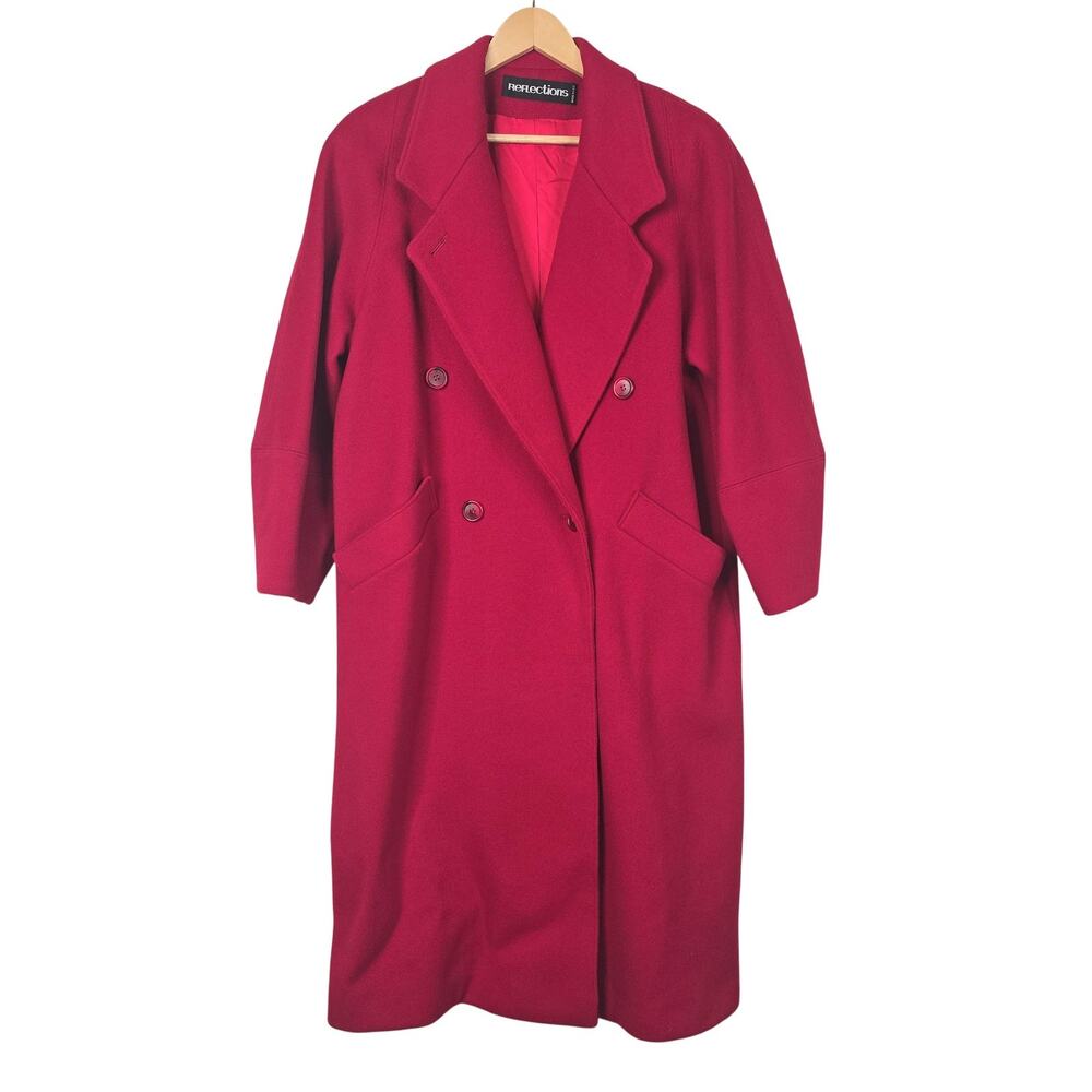 Reflections Coat Womens XL Red Wool Double Breasted Oversized Overcoat Lined USA